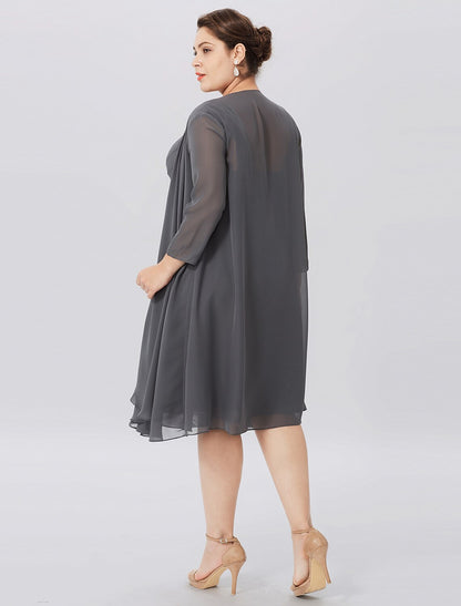 Aimishang  A-Line Mother of the Bride Dress Formal Plus Size Elegant Straps Knee Length Chiffon Sleeveless yes with Criss Cross Pleats