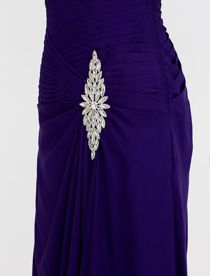 Aimishang Sheath / Column Mother of the Bride Dress Color Block Lace Up Cowl Neck Ankle Length Chiffon Charmeuse Sleeveless with Criss Cross Beading