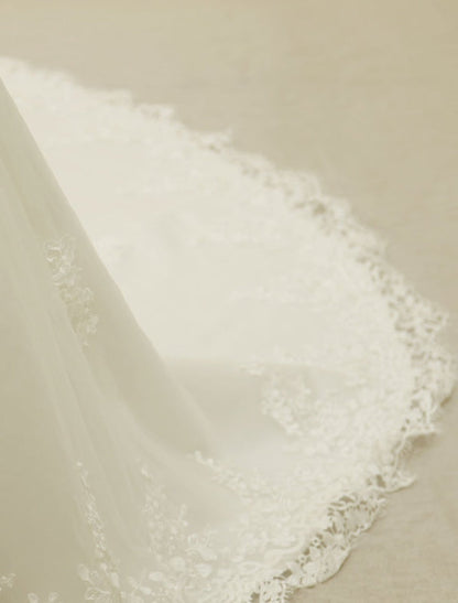 Lace Mermaid Wedding Dress Illusion Chaple Train Ivory Beading Bridal Gown