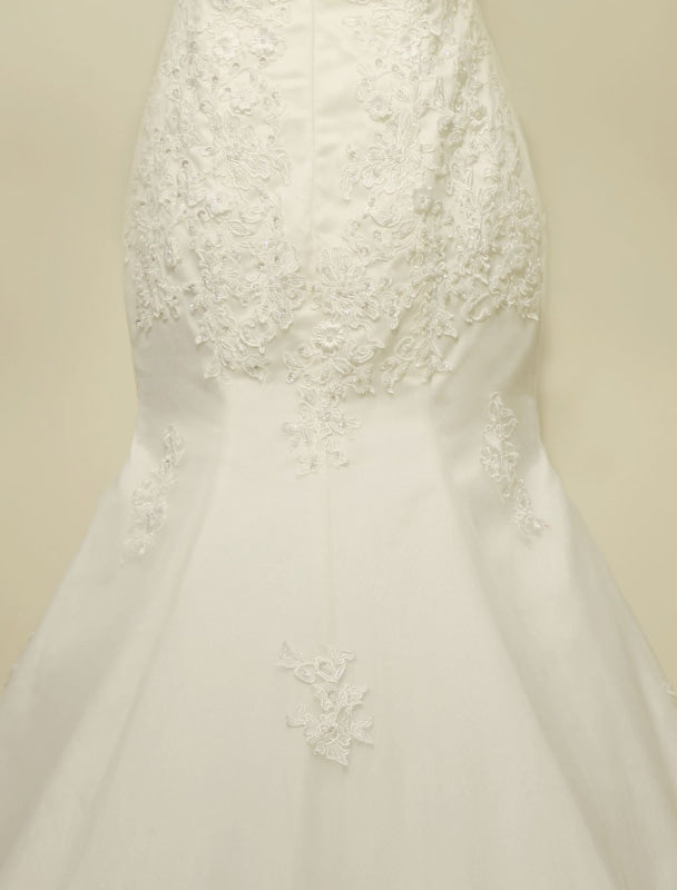 Lace Mermaid Wedding Dress Illusion Chaple Train Ivory Beading Bridal Gown