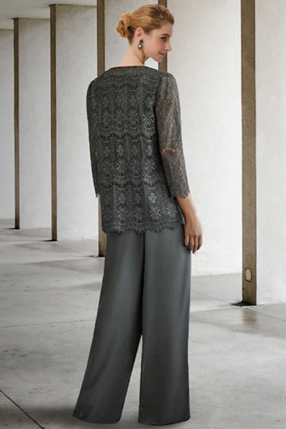 Lace Mother of the Bride Pant Suit | Chiffon 3 Piece Mother of the Bride Dresses
