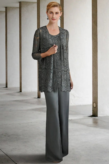 Lace Mother of the Bride Pant Suit | Chiffon 3 Piece Mother of the Bride Dresses