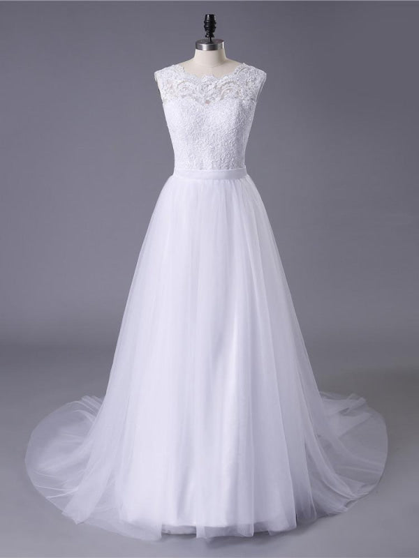 Lace O-Neck Lace Tulle Boho Wedding Dresses