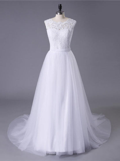 Lace O-Neck Lace Tulle Boho Wedding Dresses