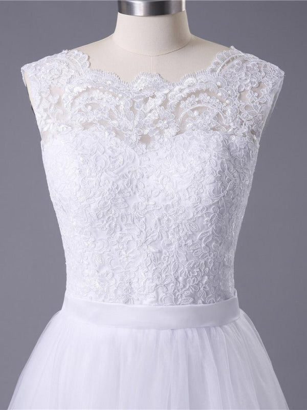 Lace O-Neck Lace Tulle Boho Wedding Dresses
