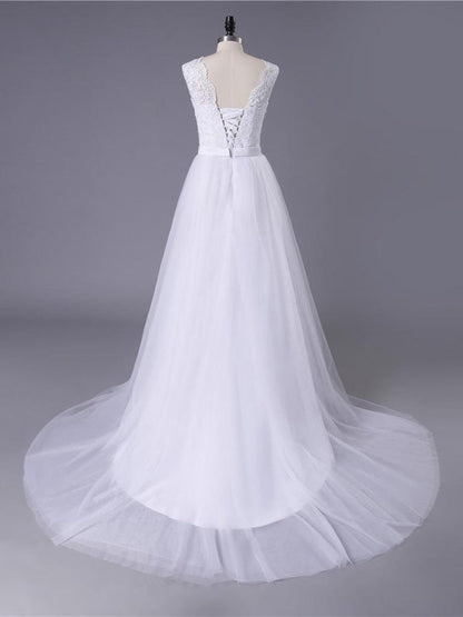 Lace O-Neck Lace Tulle Boho Wedding Dresses