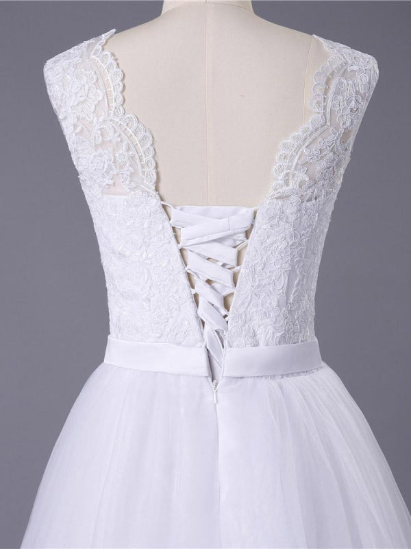 Lace O-Neck Lace Tulle Boho Wedding Dresses