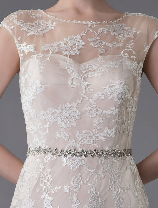 Lace Wedding Dress Champagne Jewel Sleeveless Backless Mermaid Beach Wedding Gown