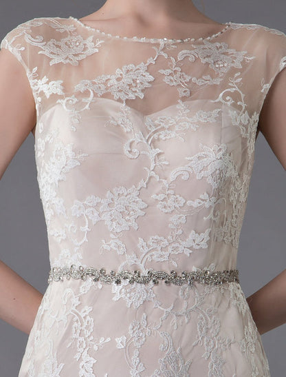 Lace Wedding Dress Champagne Jewel Sleeveless Backless Mermaid Beach Wedding Gown