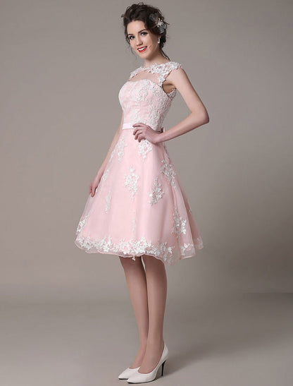 Lace Wedding Dress Cut Out Knee Length A-Line Bridal Dress With Satin Bow
