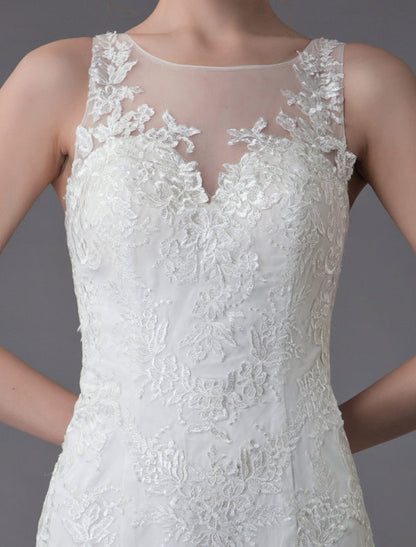 Lace Wedding Dress Ivory Illusion Sleeveless Beach Wedding Dress