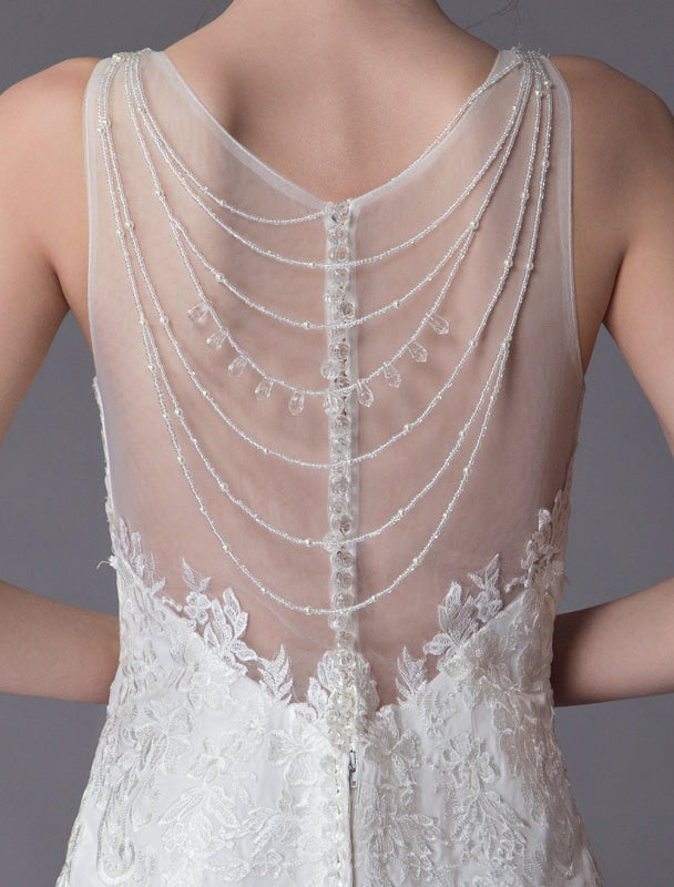Lace Wedding Dress Ivory Illusion Sleeveless Beach Wedding Dress