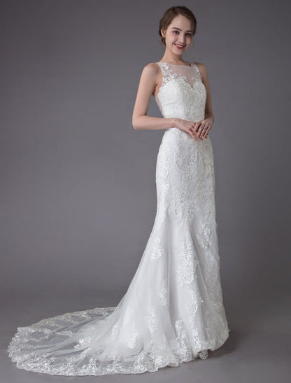 Lace Wedding Dress Ivory Illusion Sleeveless Beach Wedding Dress