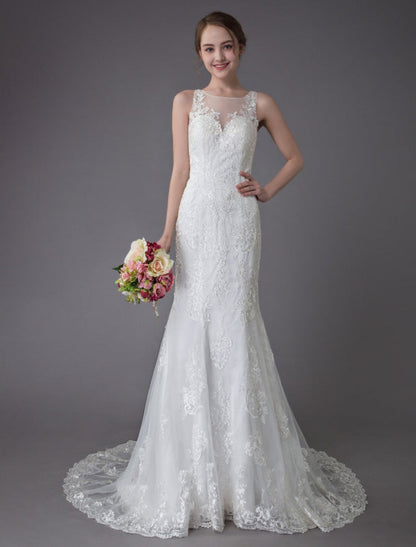Lace Wedding Dress Ivory Illusion Sleeveless Beach Wedding Dress