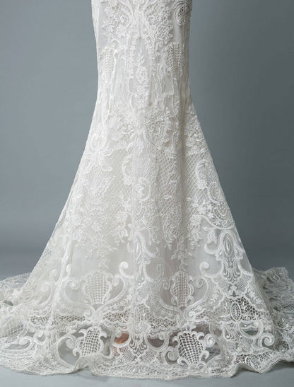 Strapless Lace Wedding Dress Mermaid Sweetheart Sleeveless Bridal Dresses With Train