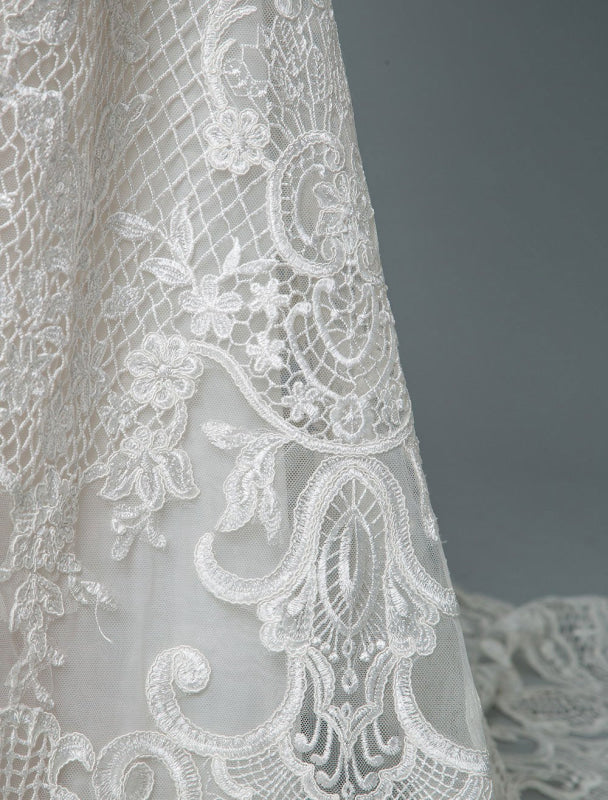 Strapless Lace Wedding Dress Mermaid Sweetheart Sleeveless Bridal Dresses With Train