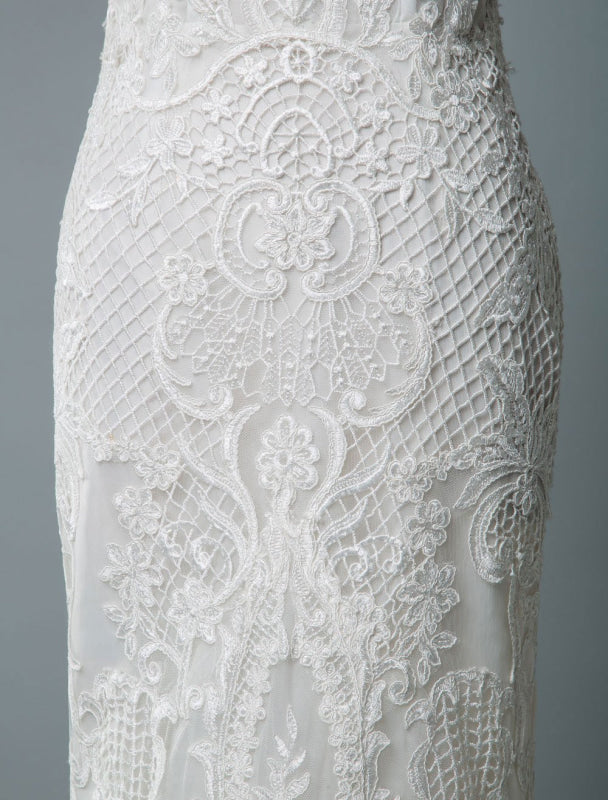Strapless Lace Wedding Dress Mermaid Sweetheart Sleeveless Bridal Dresses With Train