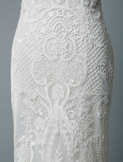 Strapless Lace Wedding Dress Mermaid Sweetheart Sleeveless Bridal Dresses With Train