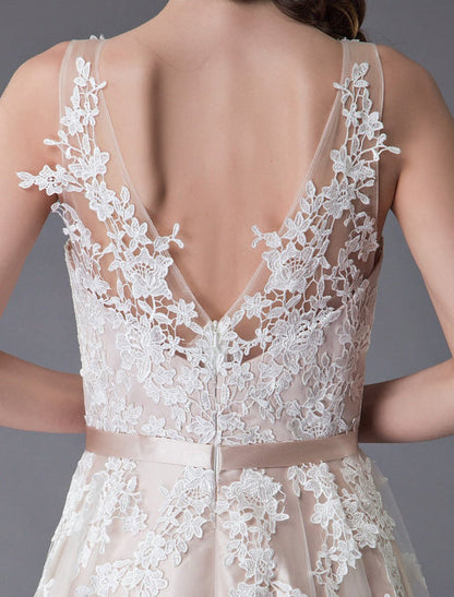 Lace Wedding Dresses High Low Bow Sash Tulle Applique Summer Beach Colored Bridal Gowns Exclusive