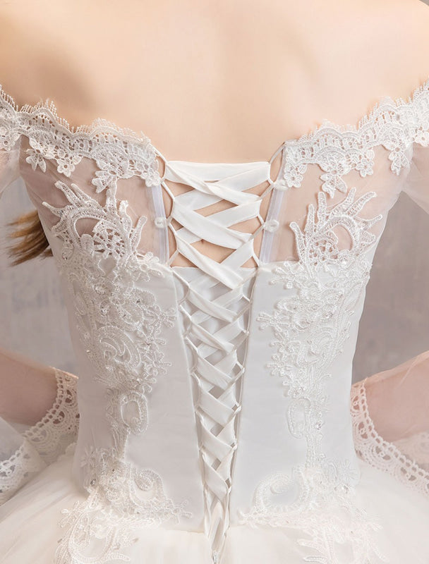 Lace Wedding Dresses Ivory Off The Shoulder Lace Applique Princess Bridal Gown