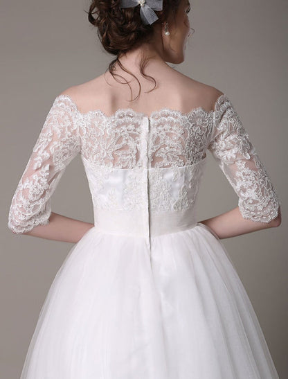 Exclusive Lace Wedding Dresses Short Off The Shoulder A Line Knee Length Rhinestone Bridal Dress