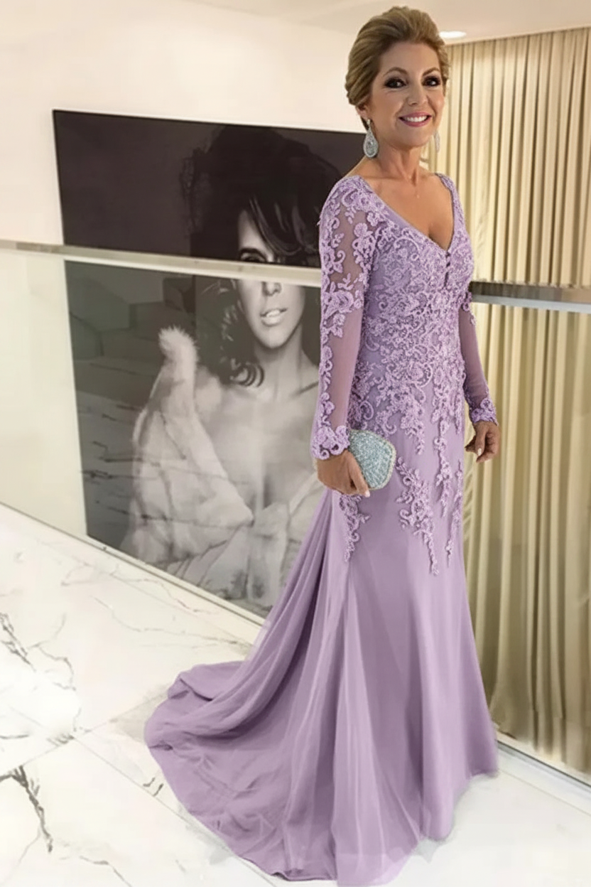 Elegant Long Sleeves Lace mother of the bride dress V-Neck