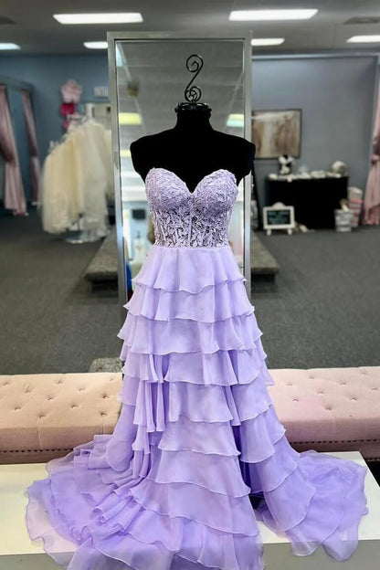 Fancy Yellow Prom Dress Tiered Chiffon Ball Dresses Long