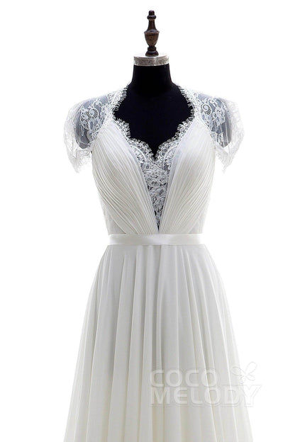 A-Line Sweep-Brush Train Chiffon Wedding Dress LD2676