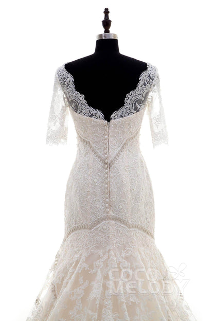 Trumpet-Mermaid Chapel Train Tulle Lace Wedding Dress LD3859