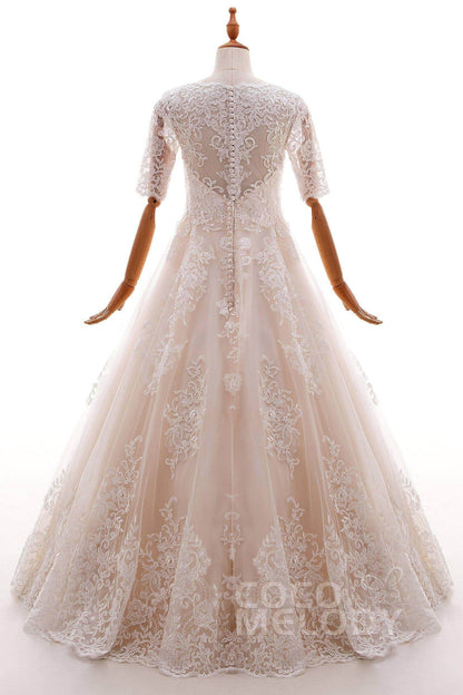 A-Line Floor Length Tulle and Lace Wedding Dress LD4604