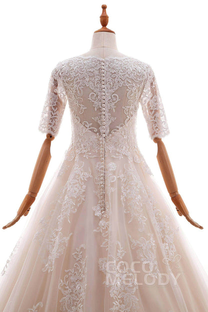 A-Line Floor Length Tulle and Lace Wedding Dress LD4604