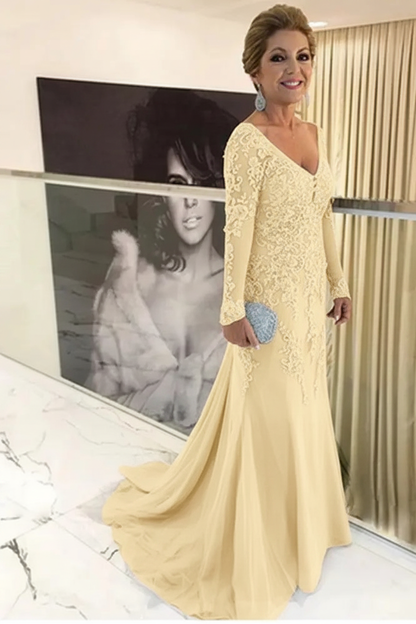 Elegant Long Sleeves Lace mother of the bride dress V-Neck
