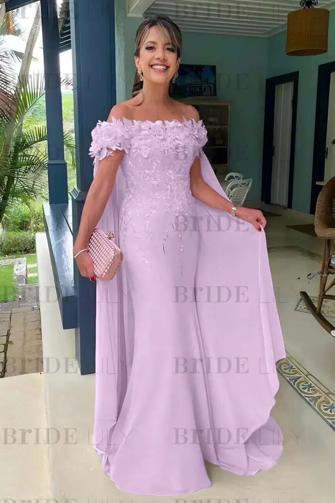 Off-The-Shoulder Mermaid Chiffon Wedding Guest Dresses Long with Appliques