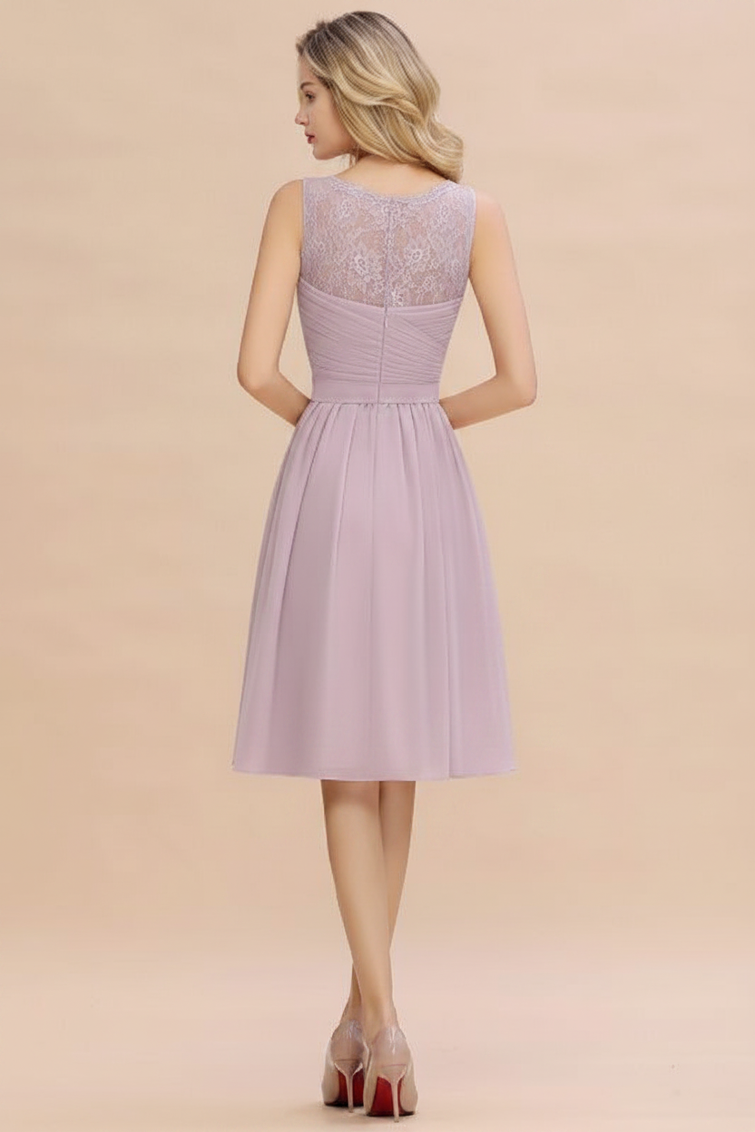 Elegant Ruffle Chiffon Short Bridesmaid Dress Sleeveless V-Neck Aline Knee Length Homecoming Dress
