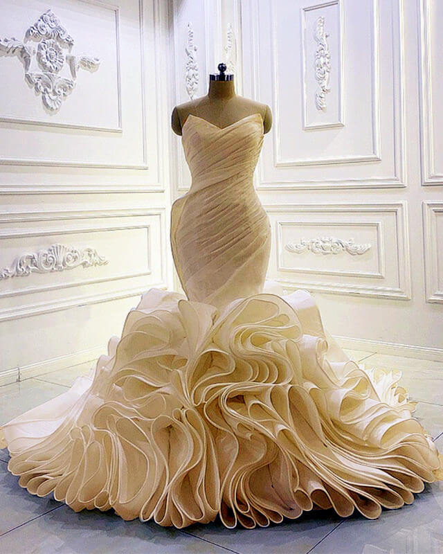 Mermaid Wedding Dresses Pleated V Neck Ruffles