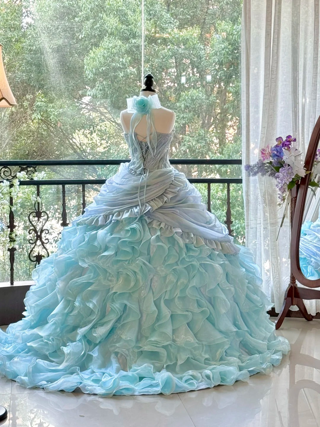Girlhomeshops-Blue Gorgeous Elegant Shiny Long Tulle Quinceanera Dresses Prom Dress Graduation Dress gh5002
