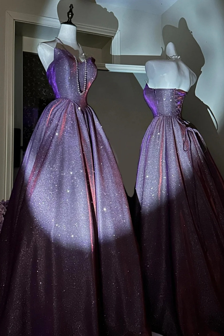 Purple shiny elegant long graduation gown evening gown gh6812