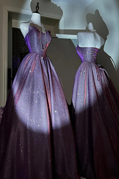 Purple shiny elegant long graduation gown evening gown gh6812