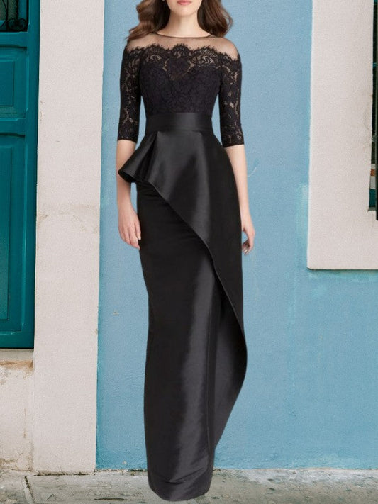 Elegant satin decals off the shoulder 1/2 sleeve to floor length Mother of the Bride Dresses