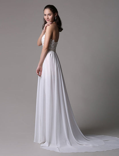 Long Ivory Halter Backless Evening Dress Lace Applique Beading Chiffon Split Party Dress