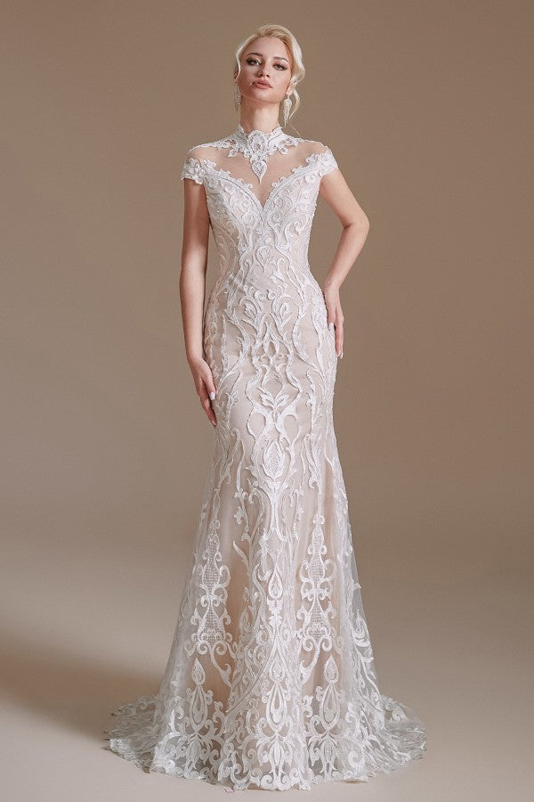 Long Mermaid Lace Wedding Dress with Sleeves - Charming and Elegant