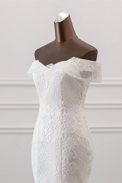 Long Mermaid Wedding Dress with Lace Appliques - Off-the-Shoulder