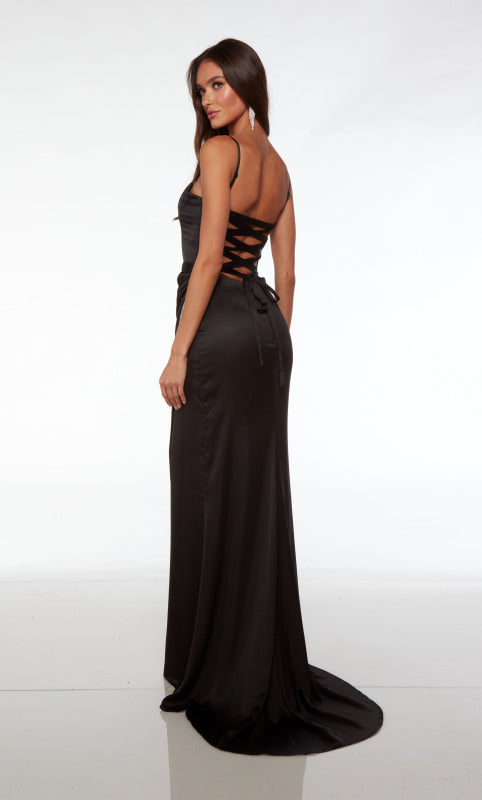 Long Plunging Formal Dress Spaghetti Straps with High Slit