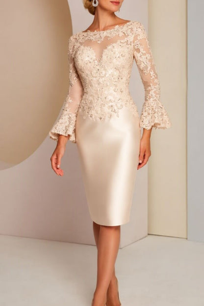 Long sleeves mermaid knee length Satin Mother of the bride dress
