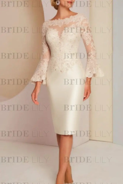 Long sleeves mermaid knee length Satin Mother of the bride dress
