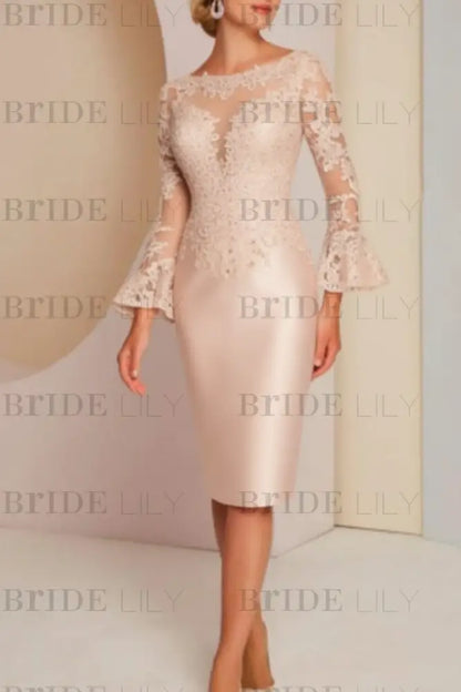 Long sleeves mermaid knee length Satin Mother of the bride dress