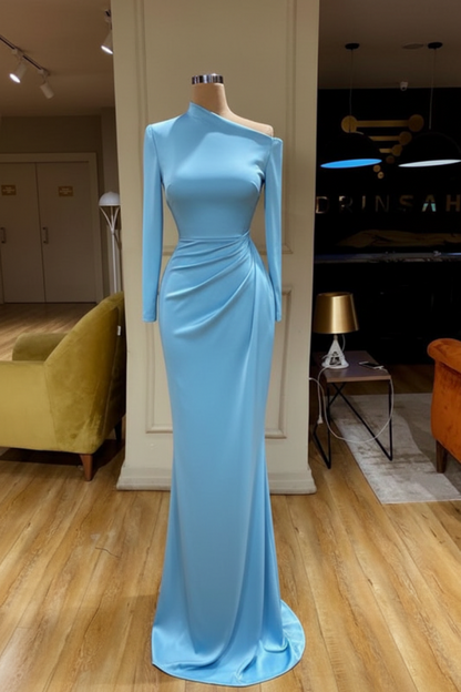 Long Sleeves Mermaid Prom Dress Satin Evening Dress White