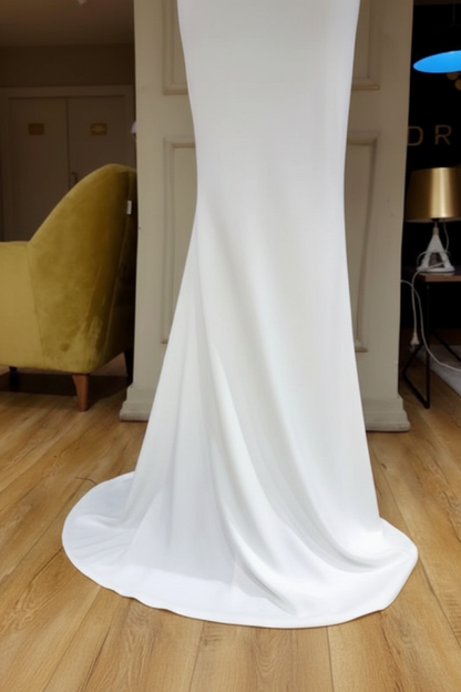 Long Sleeves Mermaid Prom Dress Satin Evening Dress White