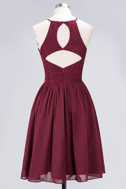 Lovely Floral Lace Halter Short Bridesmaid Dress
