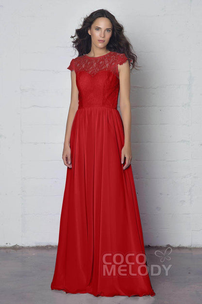 Sheath-Column Floor Length Lace and Chiffon Dress LOZF1503E